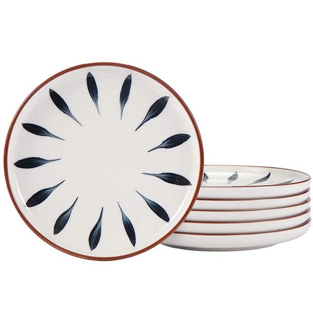 AQUIVER 6'' Ceramic Dessert Plates - Color Painted Porcelain Appetizer Plates - Tea Party Small Serving Plates for Cake, Pie, Snacks, Ice Cream, Side Dish, Waffles - Set of 6 (Blue)