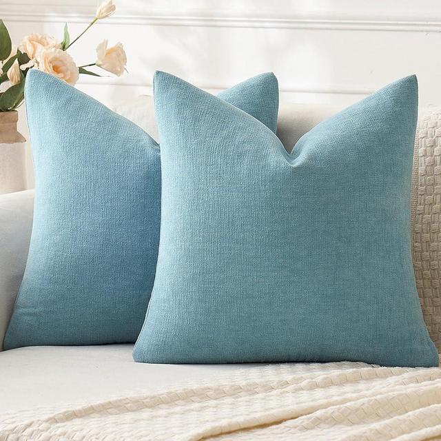 MIULEE Smoke Blue Couch Pillow Covers 20x20 Inch, Set of 2 Soft Chenille Decorative Square Throw Pillow Covers Summer Farmhouse for Sofa Living Room Bed