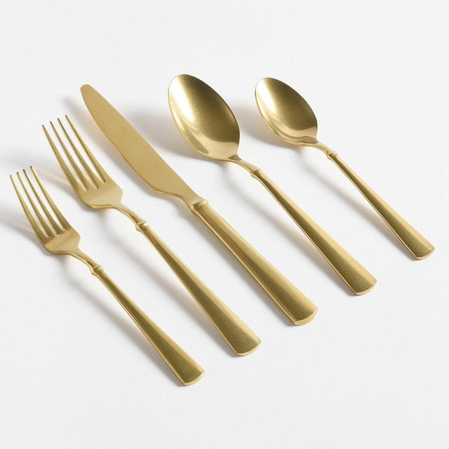 Sofia Stainless Steel 20-Piece Flatware Set - Tumbled Champagne