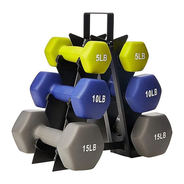 HolaHatha Neoprene Dumbbell Free Hand Weight Set with Storage Rack, Ideal for Home Gym Exercises to Gain Tone and Definition