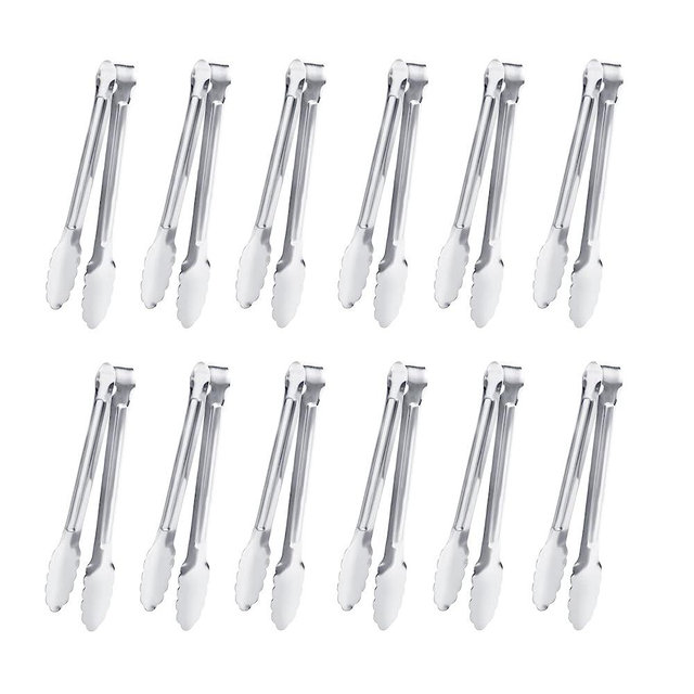 Serving Tongs ,Buffet Tongs, Dmoera Stainless Steel Food Tong Serving Tong Small Serving Tongs Stainless Steel Mini Appetizer Tongs, Set of 12, Silver, 5Inch