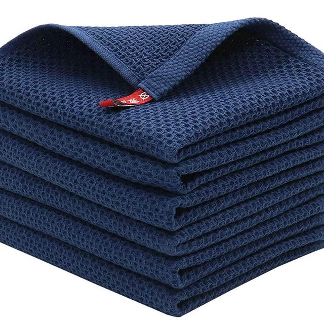 Mia'sDream Natural Cotton Tidy Dish Cloths Rags Waffle Weave Kitchen Towels, Soft and Absorbent Hand Towel Washcloths, 12inchx12inch 6 Pack (12inch x 12inch, Navy Blue)