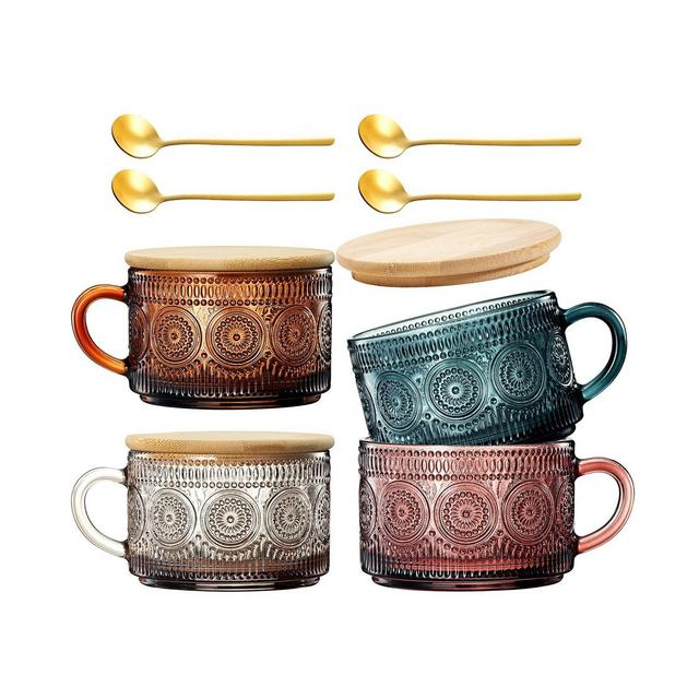 The Wine Savant Colored Vintage Hobnail Coffee Mugs, Set of 4