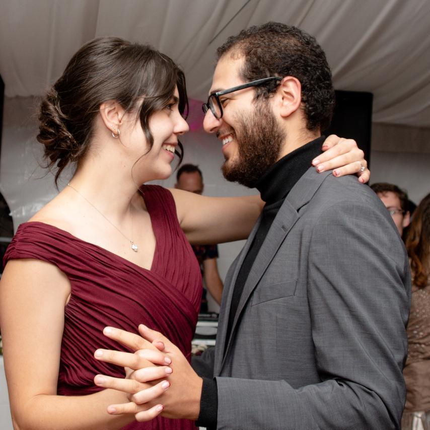 Practicing our first dance smiles and poses for our future wedding