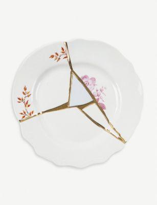 SELETTI Kintsugi N1 porcelain and 24ct gold fruit plate 21cm