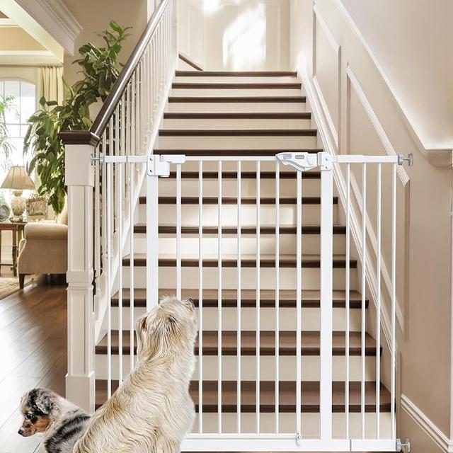 InnoTruth Baby Gate for Stairs and Doorways 29"- 39.6", Extra 36" Tall Dog Gate No Drill Wall Protected, 45cm Wide Walk Thru Auto Close Metal Child Gate, Easy to Install and One-Hand Opening, White