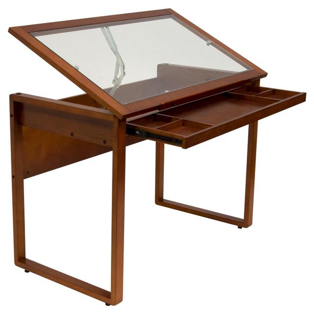Canvas & Color Wood Drawing Table With Glass Top Sonoma Brown - Studio Designs
