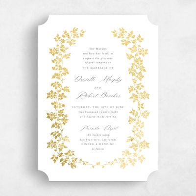 White Ticket Wedding Invitation - Edera Portrait Foil