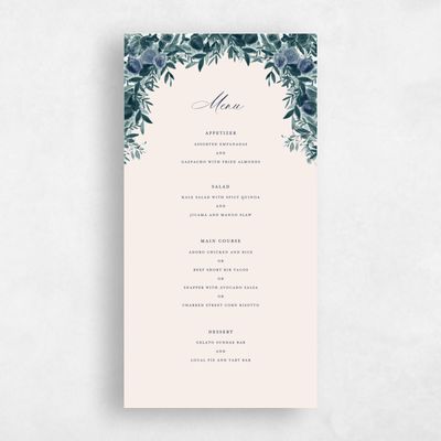 Dark Teal, Blue Wedding Menu - Chai