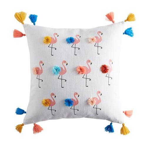 Embellished Flamingo Pillow with Pompoms & Tassels