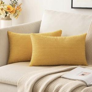MIULEE (Mustard Yellow) Pack of 2 Pillow Covers Soft Soild Decorative Throw Pillow Covers Set Cushion Cases Pillowcases for Sofa Bedroom Car 12 x 20 Inch 30 x 50 Cm Mustard Yellow
