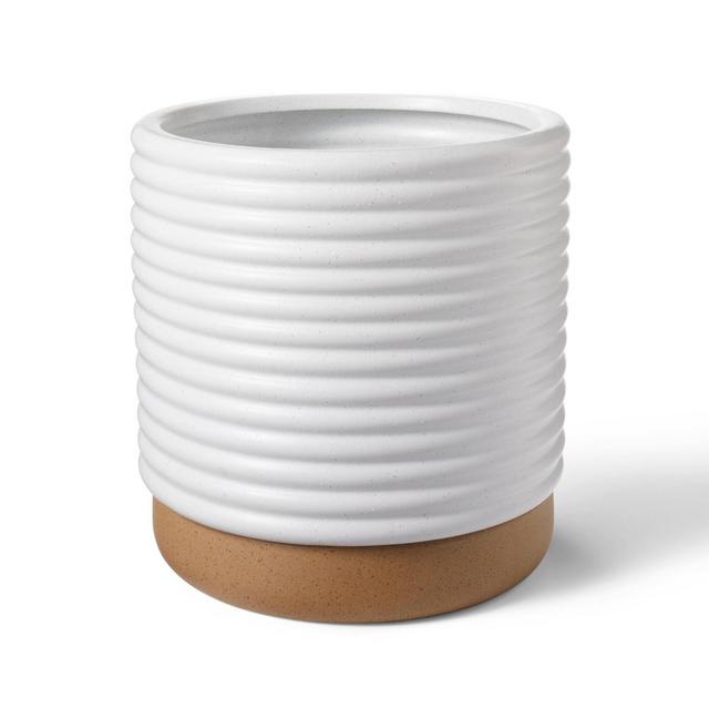 12.12" x 12" Ribbed Ceramic Stoneware Planter White/Natural - Hilton Carter for Target