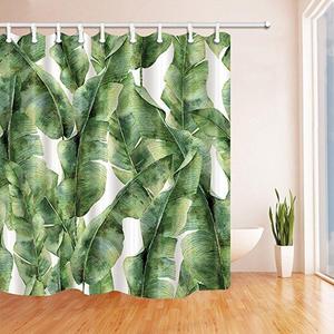 NYMB Tropic Plant Watercolor Banana Palm Leaves Bath Curtain, Polyester Fabric Waterproof Shower Curtains, 69X70 in, Shower Curtain Hooks Included, Green White(Multi1)