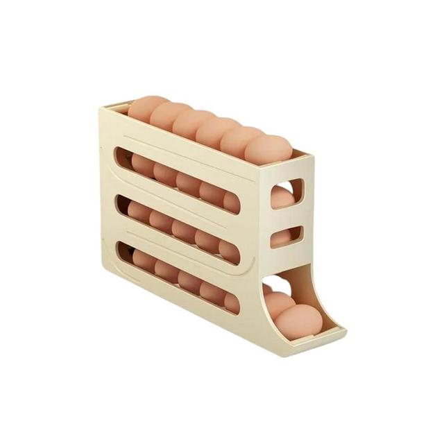 MAYLESS EGG HOLDER FOR FRIDGE, Auto Rolling Fridge Egg Organizer, Egg Rack For Refrigerator. (Beige)