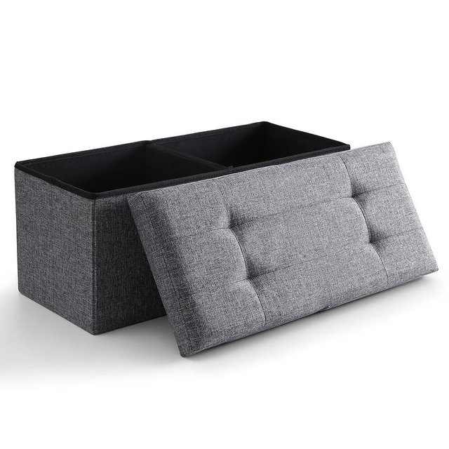 CUYOCA Storage Ottoman Bench Foldable Seat Footrest Shoe Bench End of Bed Storage with Flipping Lid, 75L Storage Space, 30 inches Linen Fabric Dark Grey