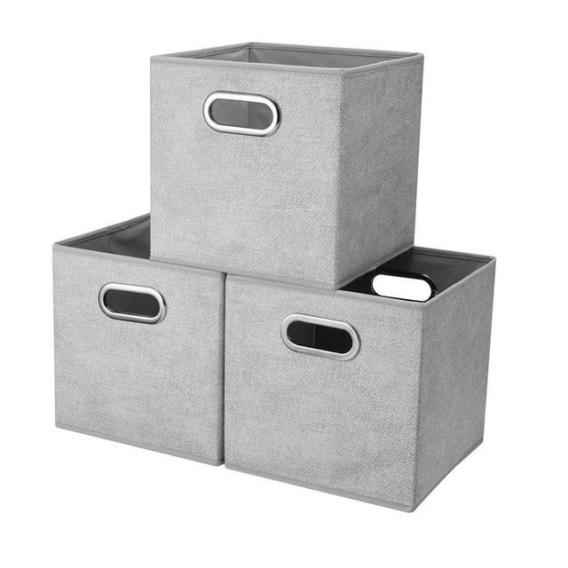 Collapsible Cloth Cubes Storage Bins Baskets Boxes Grey-White Lattice Pattern 10.5 x 10.5 x 11 Inches - Pack of 3,QY-SC14-3