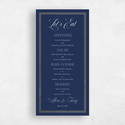 Midnight Blue Wedding Menu - Teagan Foil