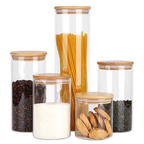 EZOWare 6 Piece Glass Airtight Jars Storage Canister Container Set with  Bamboo Lid for Kitchen, Bathroom (20/30 / 46 FL OZ) 
