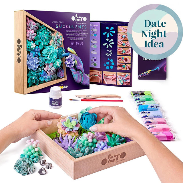 Couples DIY Kit, Date Night Idea, Succulent Gift Box, Air Dry Clay, Flower Art Kit, 9th Anniversary, Craft Kits For Adults, Date Night In