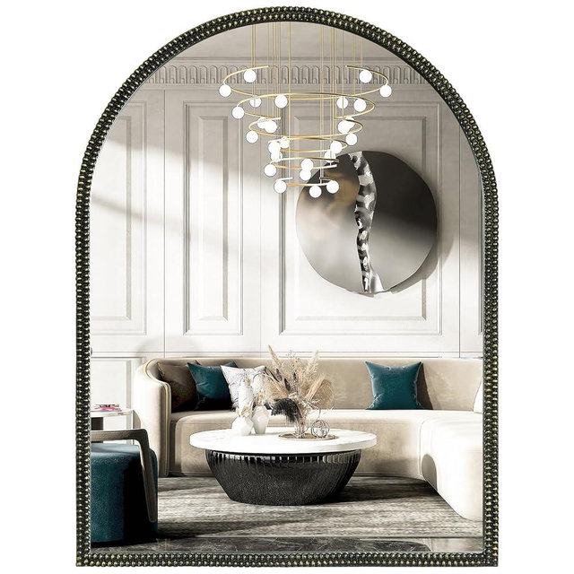 WallBeyond Black Vintage Mirror for Vanity 24x32 Inch, Gold Antique Mirror with Ornate Beaded Frame for Bathroom, Living Room, Fireplace, Entryway