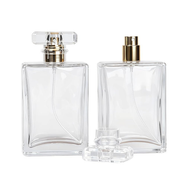 YORROR 2 Pcs Clear Glass Perfume Atomizer,100ml Empty Refillable Perfume Spray Bottle for Men and Women,Portable Fragrance Fine Mist Spray Bottle Dispenser for Travel (Gold)