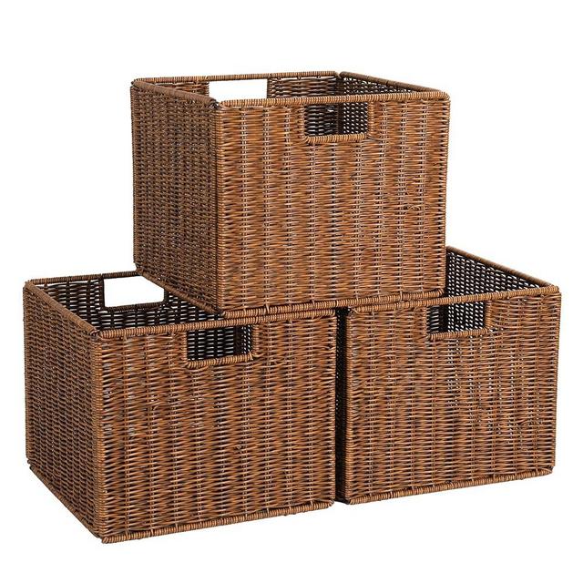 Wicker Storage Basket - Large 12x12x10in Cube, Woven Wicker for Shelves, Pantry, Kitchen & Bathroom Organization (Brown)