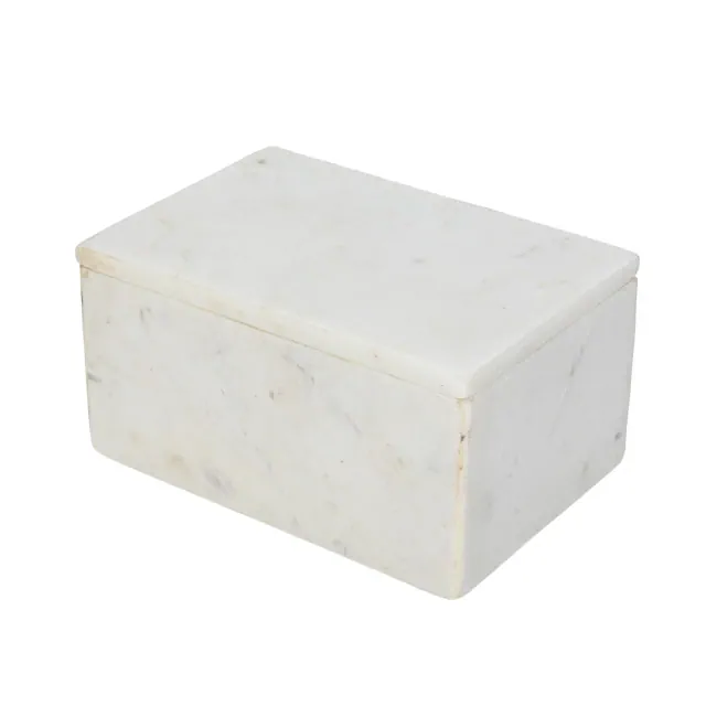 Storied Home Marble Box Storage Container with Lid, White
