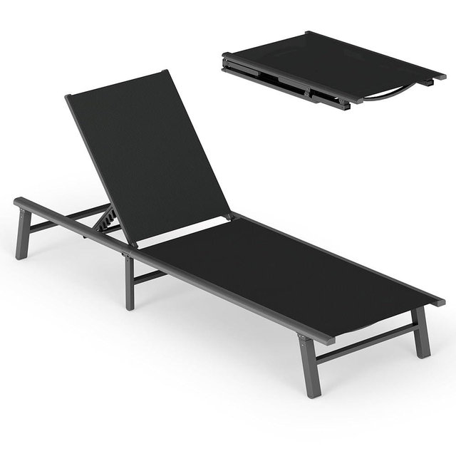 Ciokea Foldable Outdoor Lounge Chair, No Assembly Patio Chaise Lounge Outdoor with 5-Positions, Aluminum Pool Lounge Chair with Portable Design for Pool, Beach, Deck, Backyard, Black