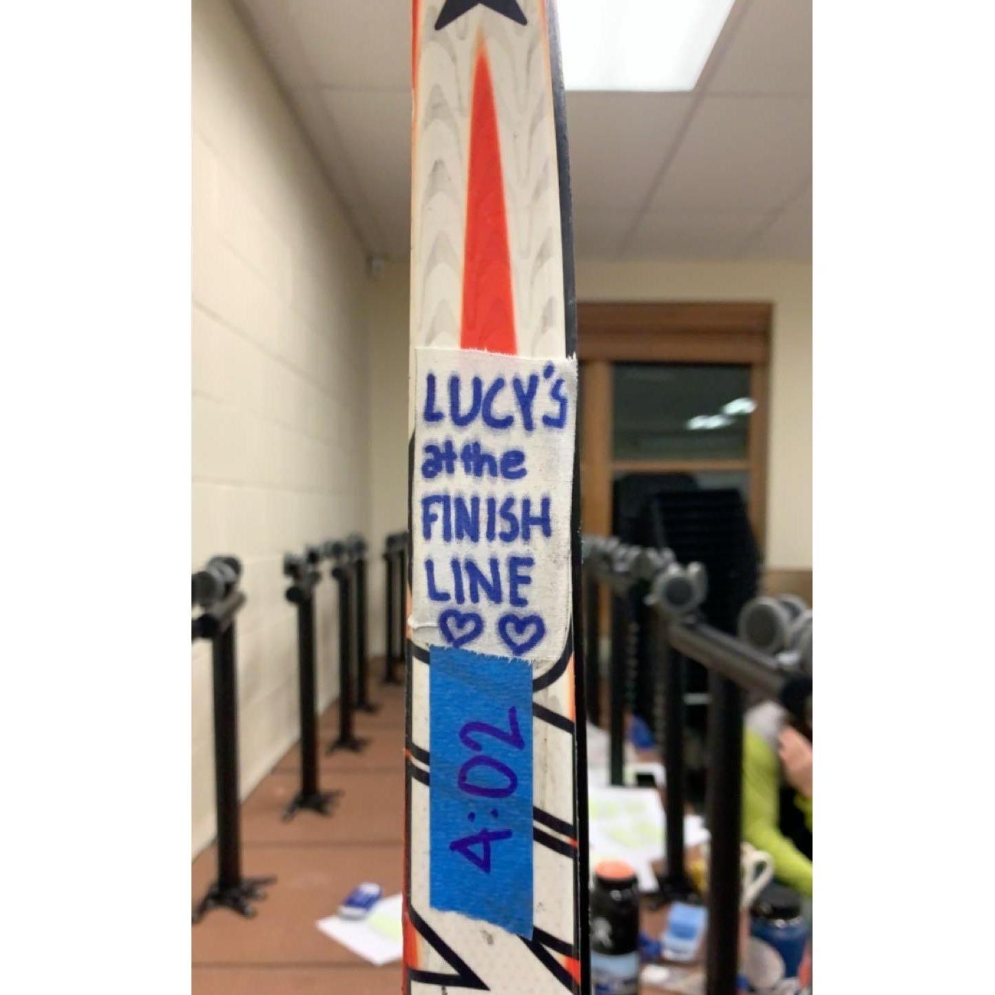 This was a little motivation on Cornelius's skis for his high school WMC race.