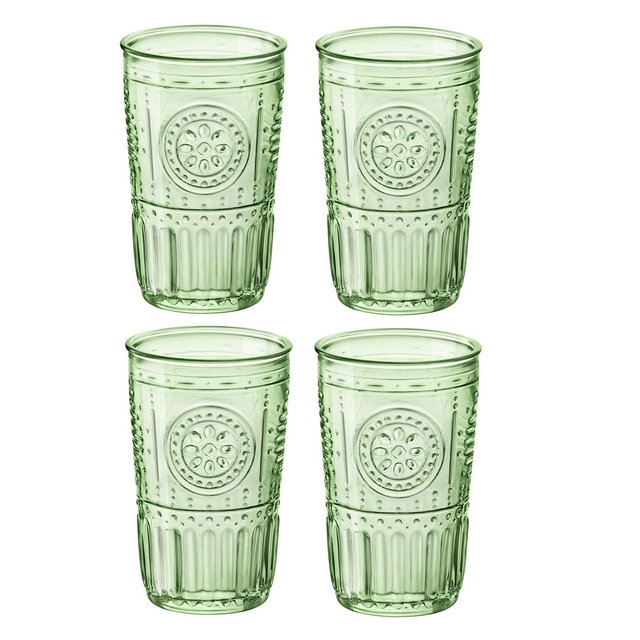Bormioli Rocco Romantic Cooler Drinking Glass, 4-Piece, 16 oz, Pastel Green