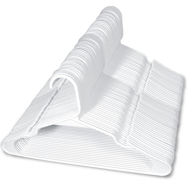 Heshberg Plastic Notched Hangers Space Saving Tubular Clothes Hangers Standard Size Ideal for Everyday Use on Shirts, Coats, Pants, Dress, Skirts, Etc. (White, 50 Pack)