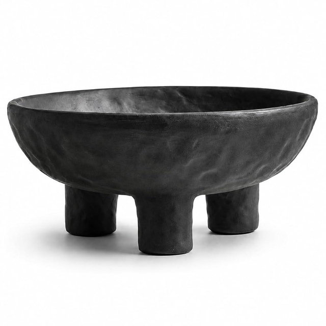 Parlamain Black Concrete Decorative Bowl, 12 Inch Large Footed Bowl for Home Decor, Heavyweight Pedestal Bowl, Matte Black Centerpiece Bowl for Coffee Table, Shelf, Console, Entryway, Outdoor Styling