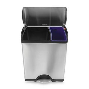 simplehuman® Brushed Stainless Steel Fingerprint-Proof Rectangular 46-Liter Recycler Trash Can