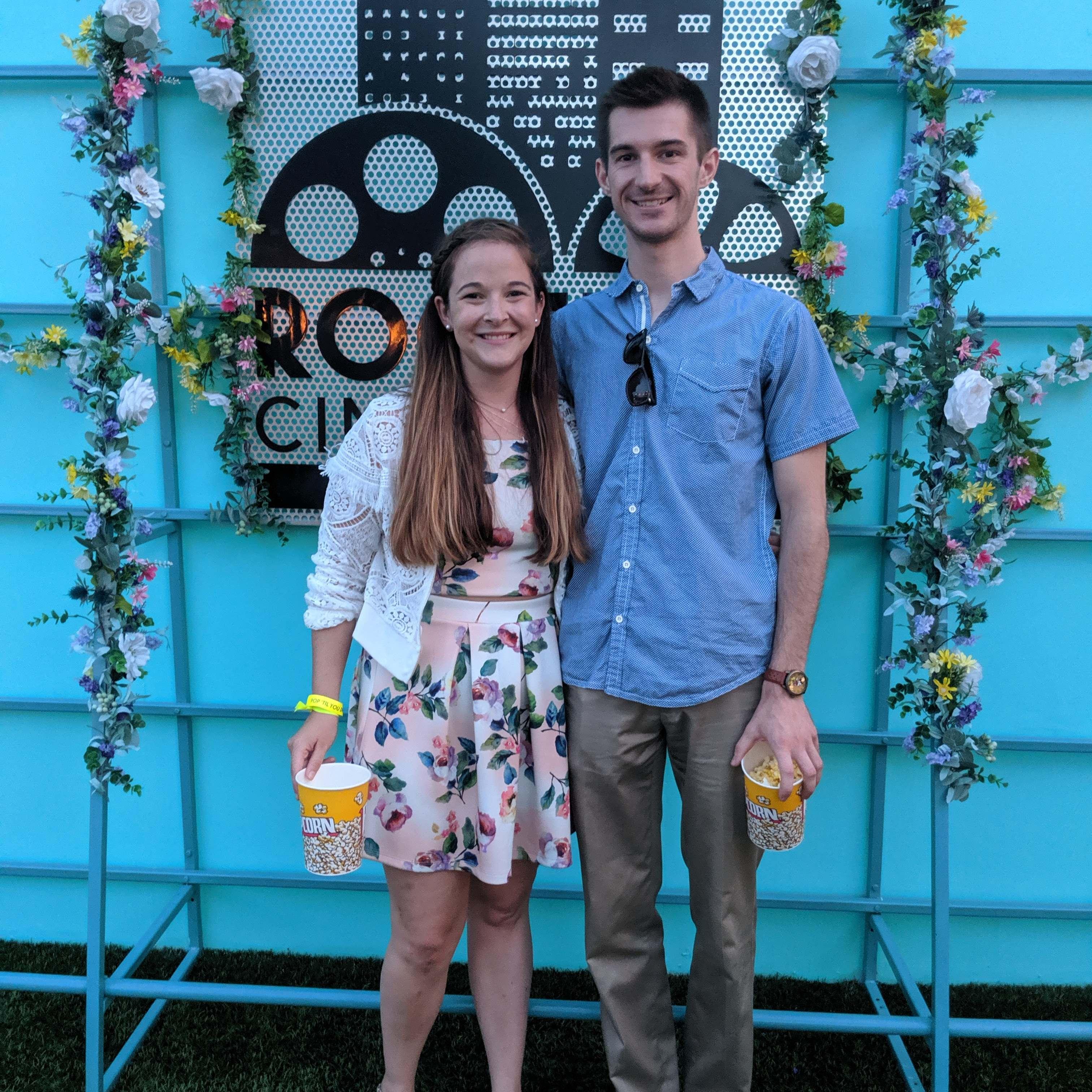 Sharing our mutual love of movies, popcorn, and looking cute!