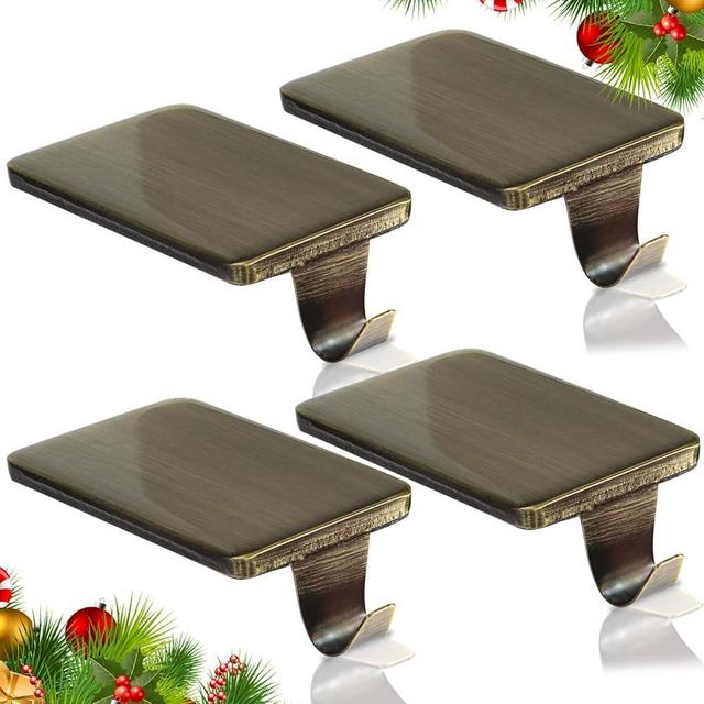 HMASYO Christmas Stocking Holders for Mantle Set of 4, Heavy Duty Cast Iron Stocking Hangers Base, Low Profile Weighted Stocking Holder Hooks for Fireplace Tabletop Shelf Christmas Decoration, Bronze
