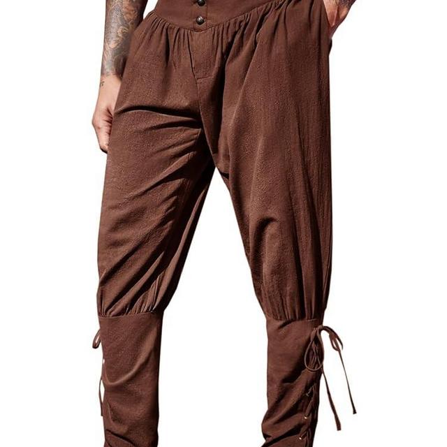 Runcati Mens Medieval Ankle Pants Renaissance Viking Pirate Lace Up Tapered Halloween Linen Costume Trousers
