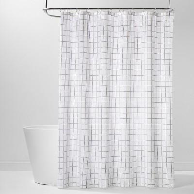 Yarn Dyed Window Pane Woven Shower Curtain White - Project 62&#8482;