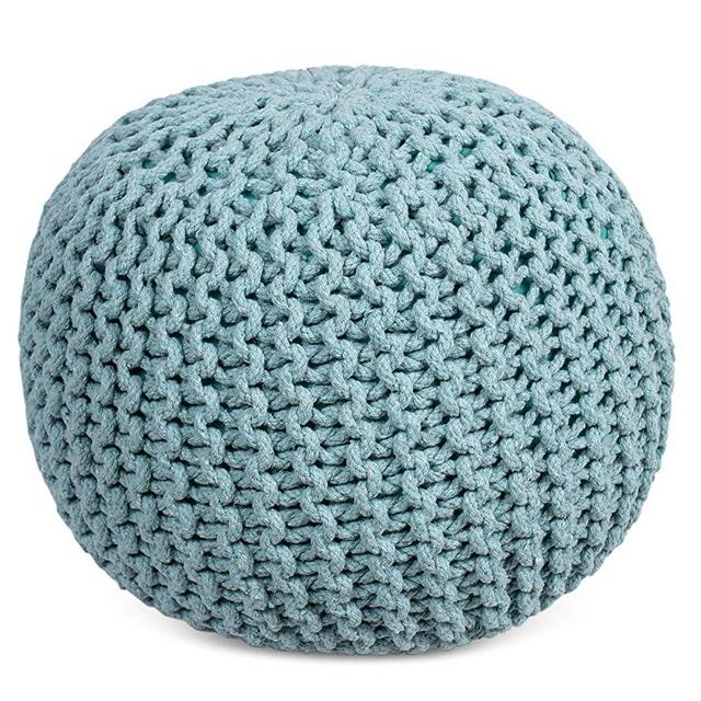 BIRDROCK HOME Round Pouf Foot Stool Ottoman - Knit Bean Bag Floor Chair - Cotton Braided Cord - Great for The Living Room, Bedroom and Kids Room - Small Furniture (Sage Green)