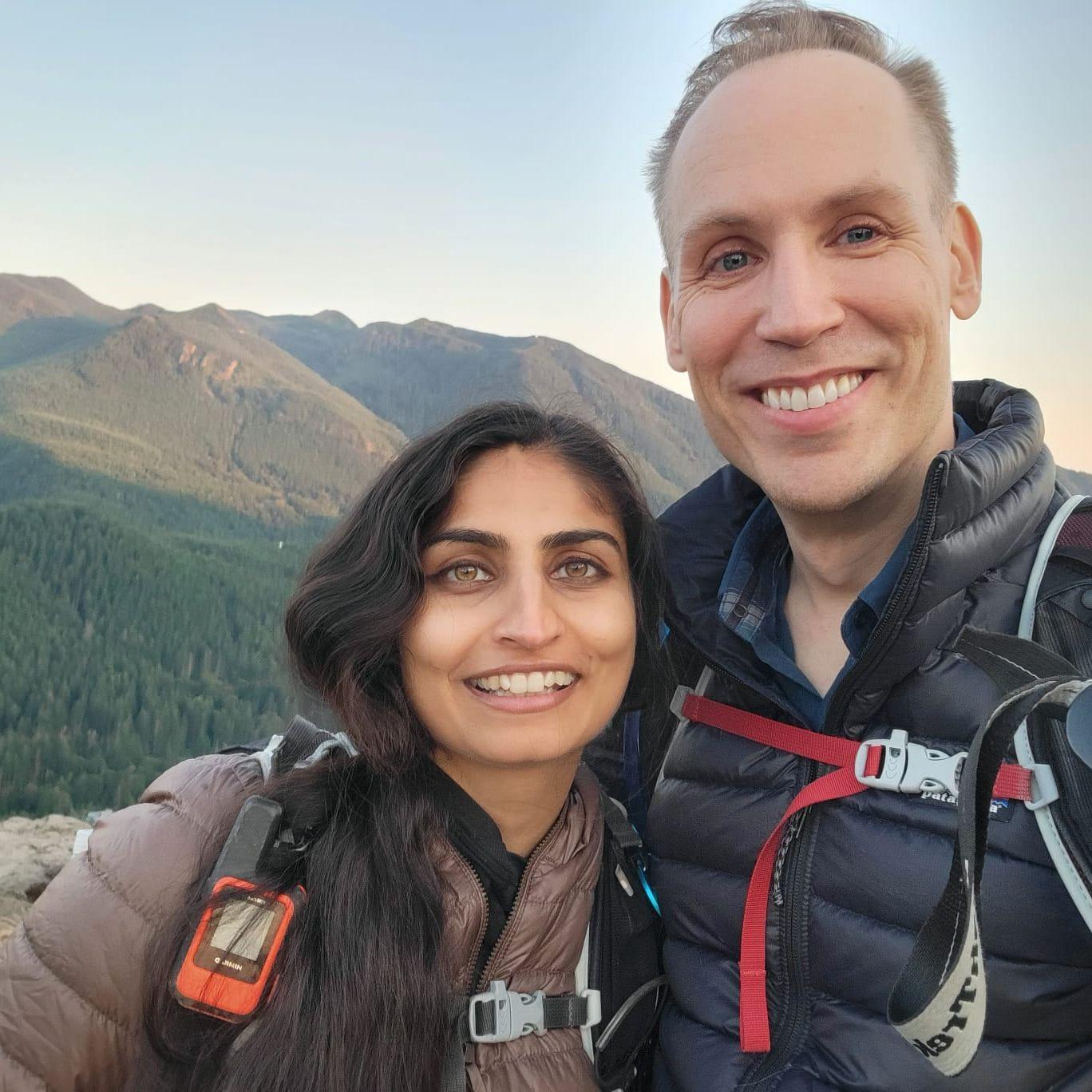 The very first photo we took together! It was taken on our third date, after a picnic dinner and sunset hike at Rattlesnake Ledge.