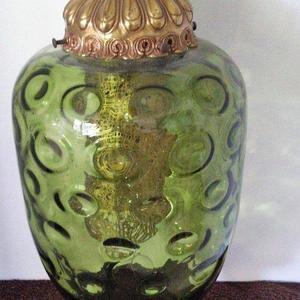 Mid Century Modern Green FENTON ART GLASS Coin Dot Optic Swag Lamp