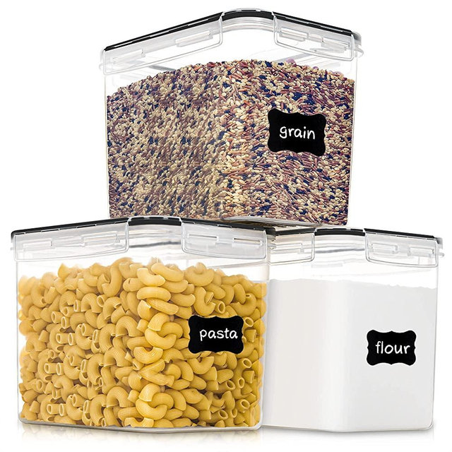 Medium Food Storage Containers with Lids Airtight 3.6L /121.7Oz, for Flour, Sugar, Baking Supply and Dry Food Storage, PantryStar 3PCS BPA Free Plastic Canisters for Kitchen Pantry Organization