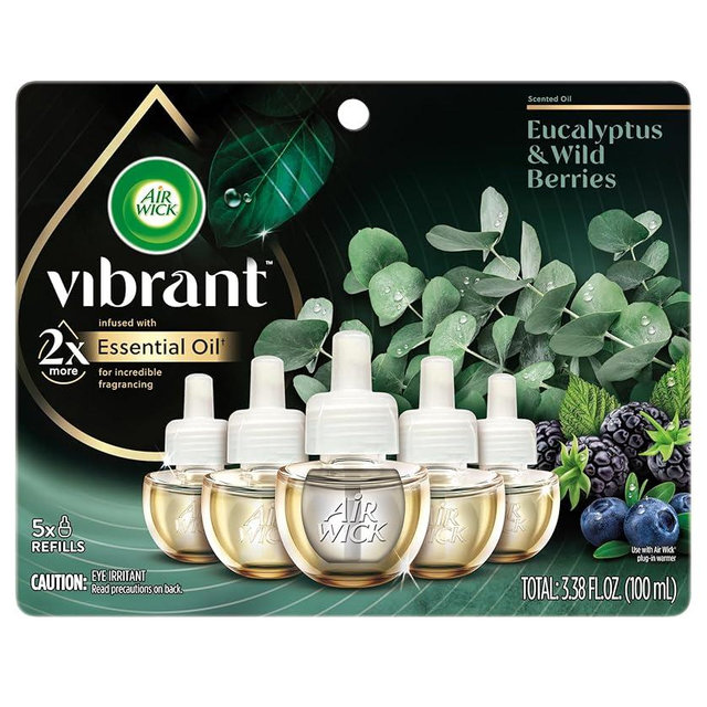 Air Wick Plug In Scented Oil Refills, Eucalyptus + Berries, Air Fresheners for Home Long Lasting, Room Fresheners,Air Freshener Plug In, Essential Oils, Home Essentials for Small&Large Spaces,5 ct