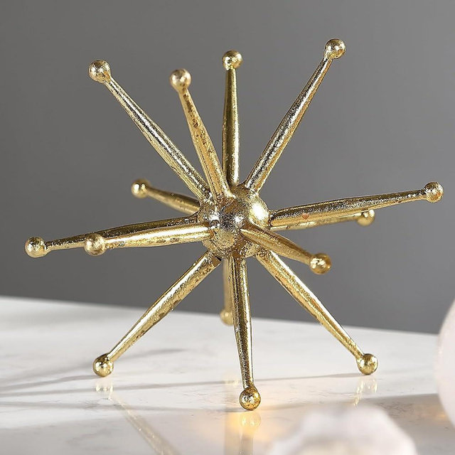 Oligsky Gold Decorative Ball Rays Sculpture, 7.5" Abstract Table Decoration