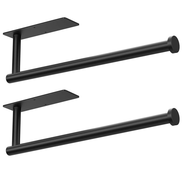 Paper Towel Holder - Self-Adhesive or Drilling, Matte Black Wall Mounted Rack - SUS304 Stainless Steel Kitchen Roll Holder Under Cabinet (2 Pack)