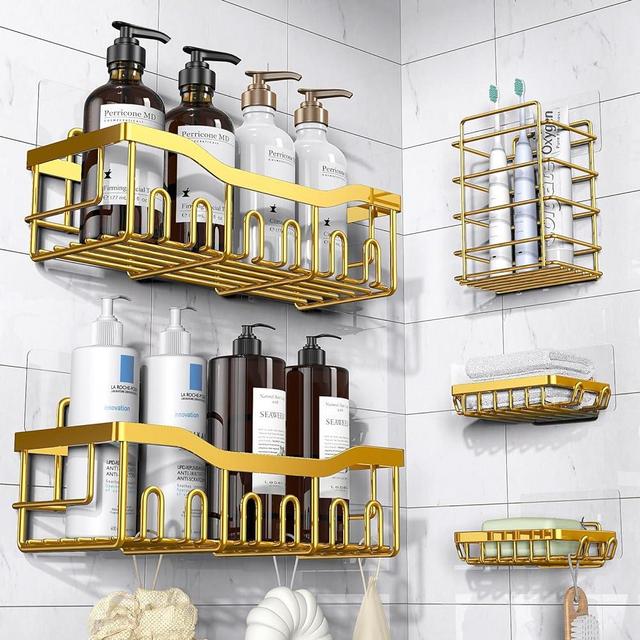 EUDELE Shower Caddy 5 Pack,Adhesive Shower Organizer for Bathroom Storage&Home Decor&Kitchen,No Drilling,Large Capacity,Rustproof Stainless Steel Bathroom Organizer,Shower Shelves for Inside Shower