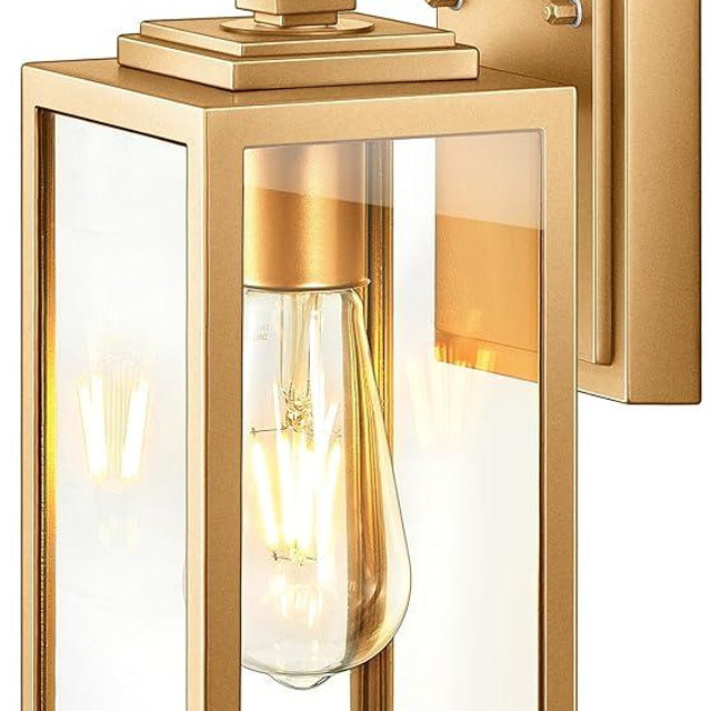 VIANIS Gold Outdoor Wall Light Dusk to Dawn Sensor, Exterior Wall Mount Sconces Lanterns Fixture for House, Golden Waterproof Aluminum Outside Wall Lamps for Patio, Porch Lighting for Garage Entryway