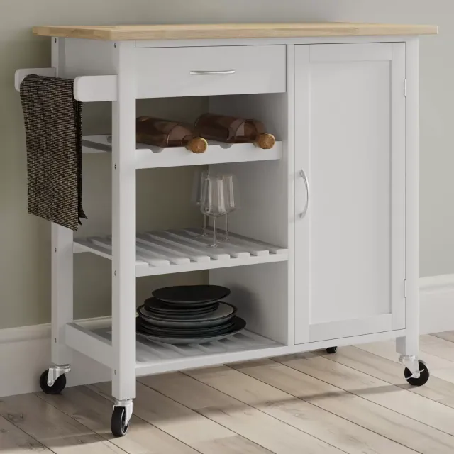 Kitchen Island with Towel Rack and Shelves for Storage – Rolling Cart to Use as Coffee Bar, Microwave Stand, or Kitchen Storage by Lavish Home