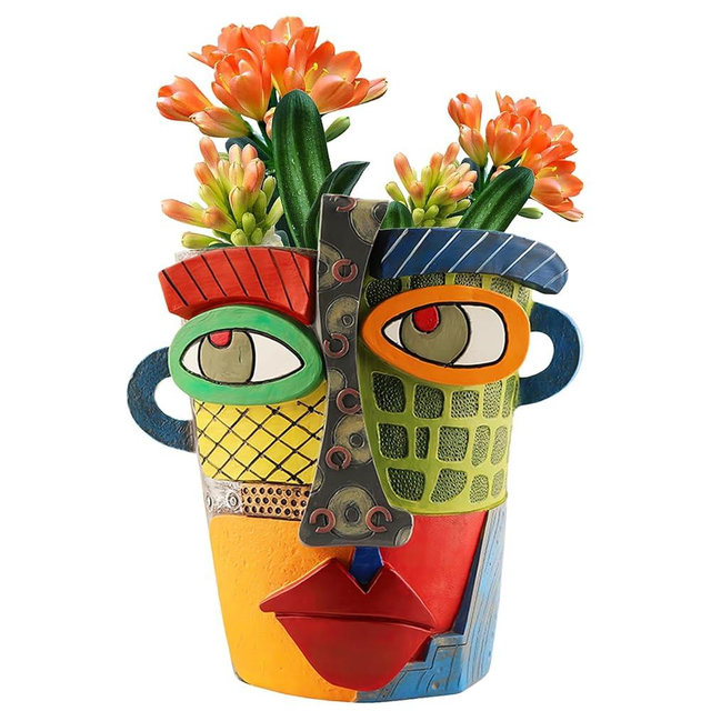 Midogaigai Abstract Face Planters Pots Head,Unique Head Planter for Indoor Plants,Funny Face Flower Pot,Colorful Plant Pots for Outdoor Garden Deco and Home Art Decoration(Color 1)