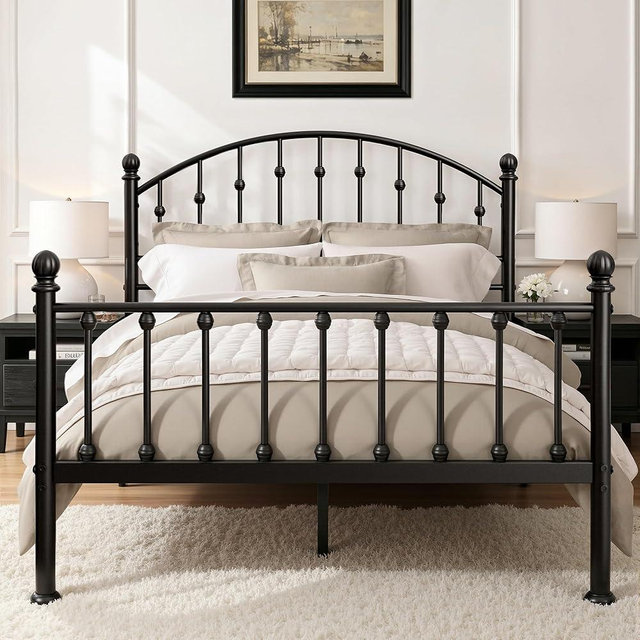 Sophia & William Queen Size Bed Frame, Metal Bed Frame with Headboard and Footboard, Heavy Duty Steel Slats Support, Under Bed Storage, No Box Spring Needed, Easy Assembly