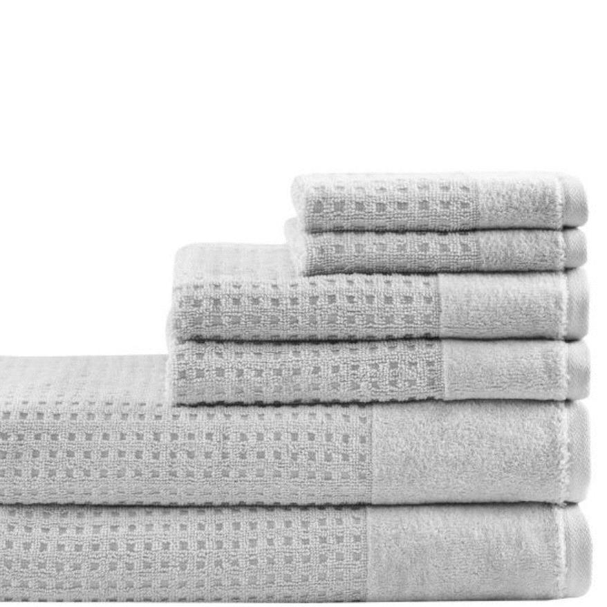 6pc Spa Waffle Jacquard Cotton Bath Towel Set